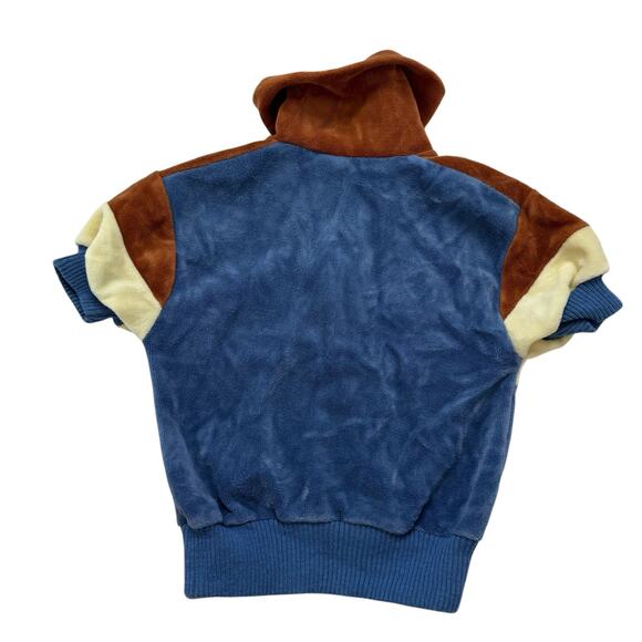 Vintage 80s Velour 1/2 Zip Short Sleeve Top Size 4 Kids Brown Ivory Blue ROB ROY - Picture 2 of 4